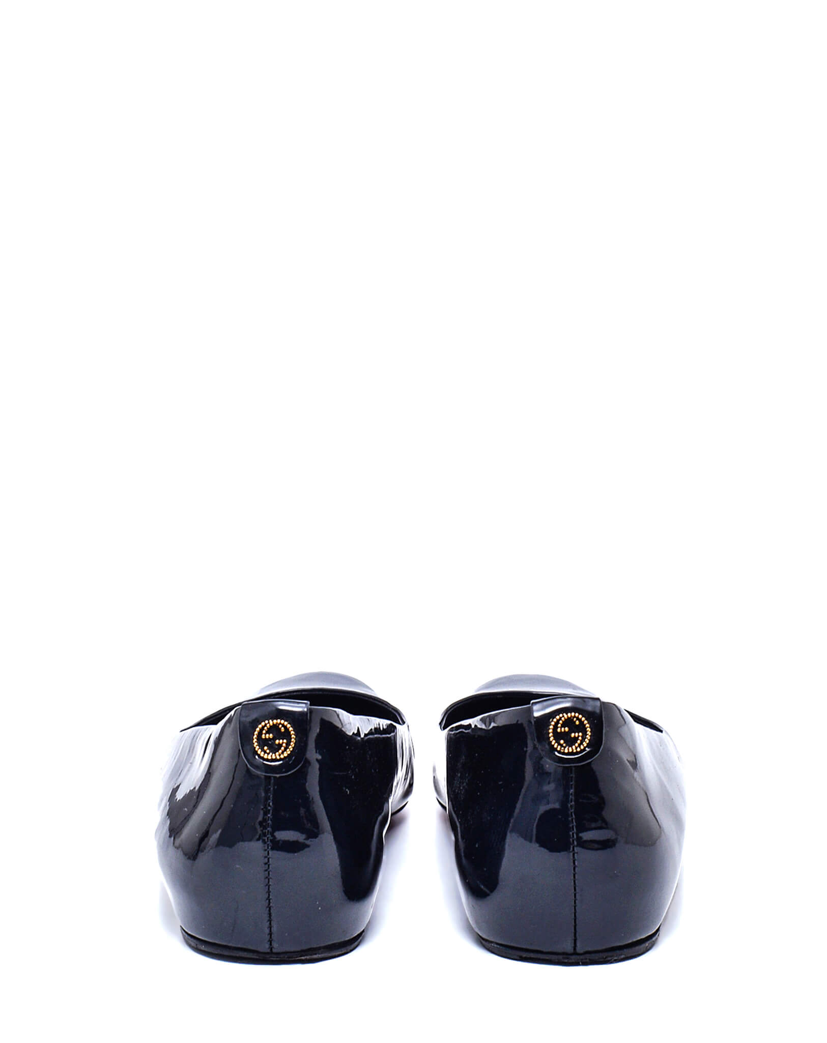 Gucci- Navy Patent Leather Classic GG Flats / 39